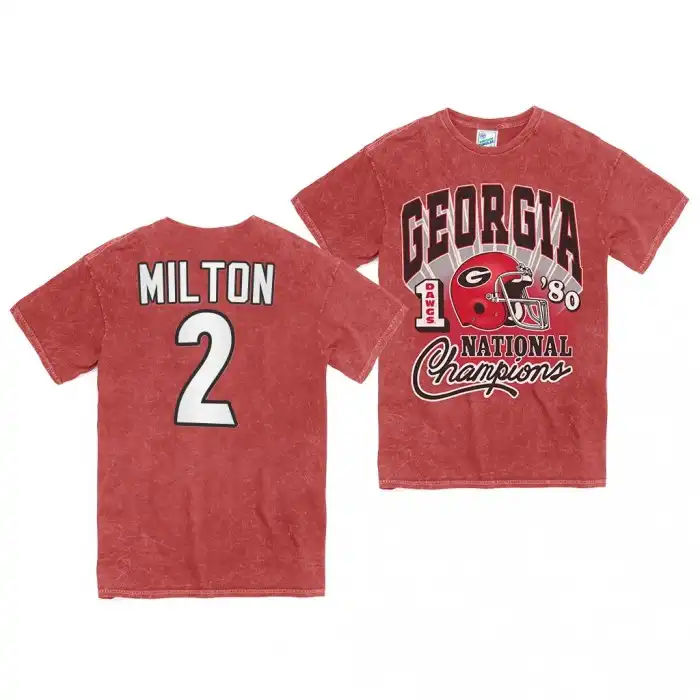 Kendall Milton Georgia Bulldogs Men's #2 1980 National Champs Rocker Vintage Tubular College Red Football T-Shirt 2413KJMU8