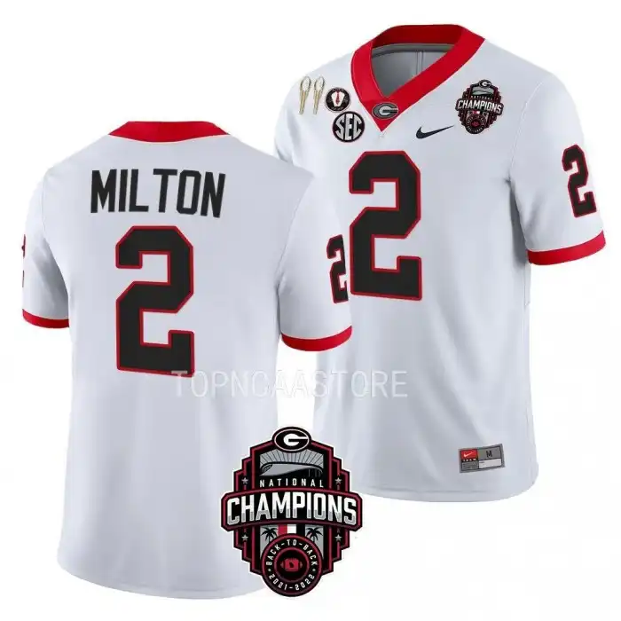 Kendall Milton Georgia Bulldogs Men's #2 Back-To-Back White College National Champions CFBPlayoff 2023 Football Jersey 2413OGUU7