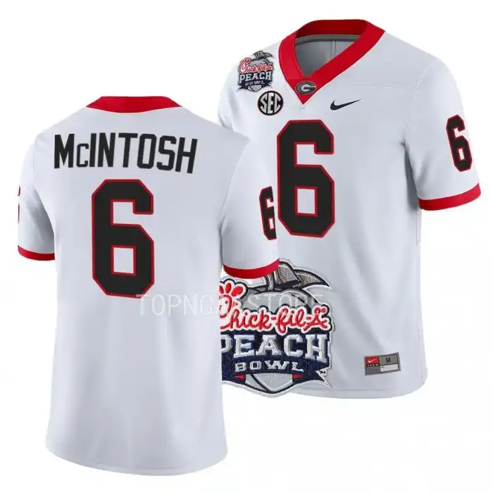 Kenny McIntosh Georgia Bulldogs Men's #6 2022 Peach Bowl Playoff College White Football Jersey 2413QKSO3