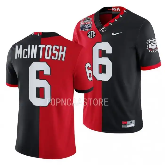 Kenny McIntosh Georgia Bulldogs Men's #6 2022 Peach Bowl Red College Split Black Football Jersey 2413XBSV8