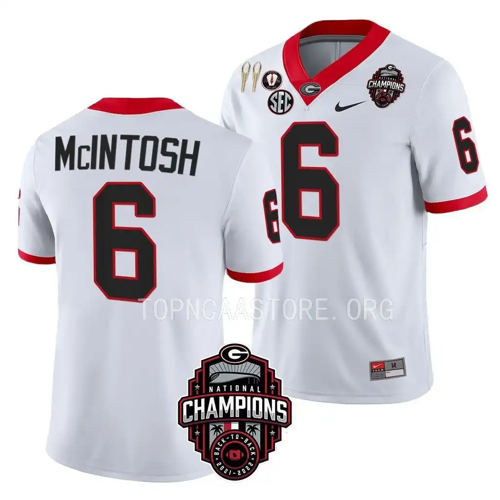 Kenny McIntosh Georgia Bulldogs Men's #6 Back-To-Back White College National Champions CFBPlayoff 2023 Football Jersey 2413CKRR6