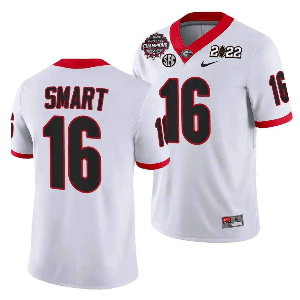 Kirby Smart Georgia Bulldogs Men's #16 2021 National Champions Honor Coah College CFP White Football Jersey 2413FATQ3