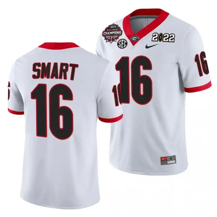 Kirby Smart Georgia Bulldogs Men's #16 2021 National Champions Honor Coah College CFP White Football Jersey 2413JWYY6