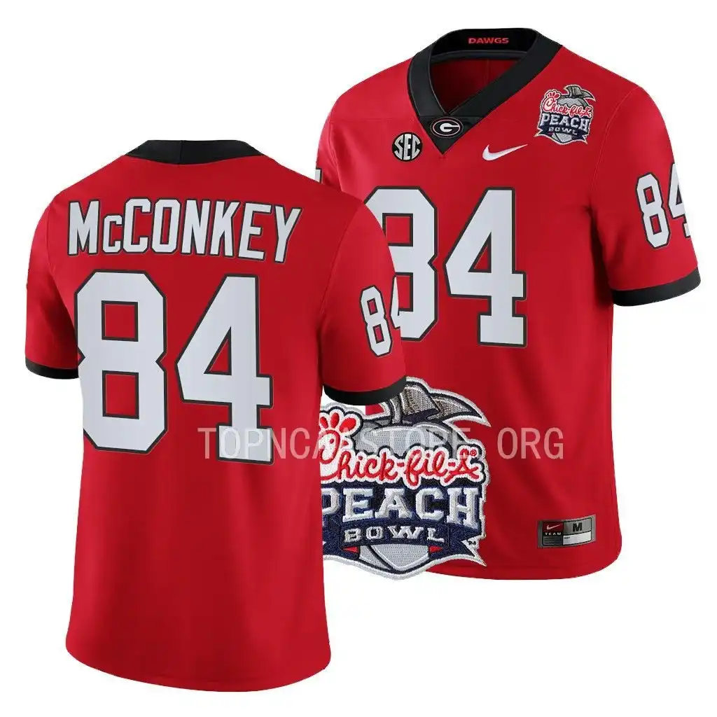 Ladd McConkey Georgia Bulldogs Men's #84 2022 Peach Bowl Playoff College Red Football Jersey 2413BRJP0