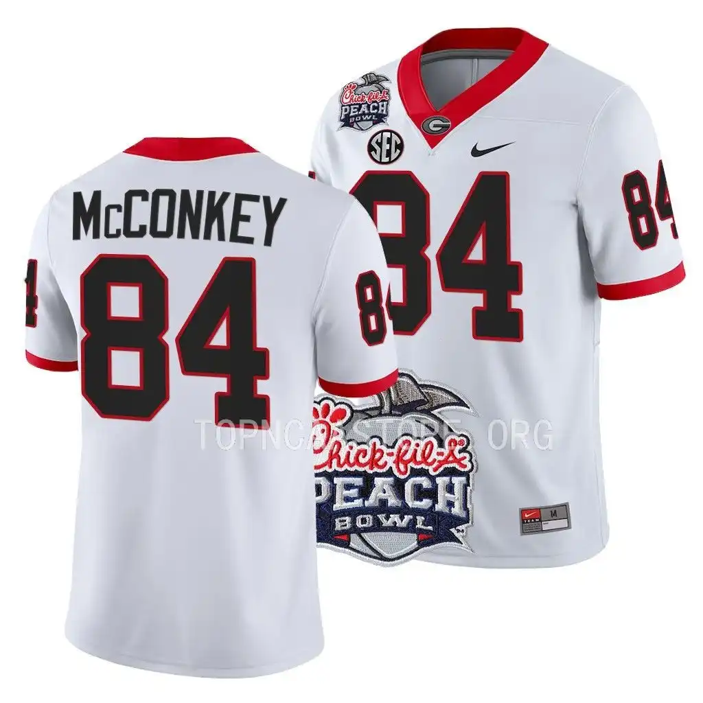 Ladd McConkey Georgia Bulldogs Men's #84 2022 Peach Bowl Playoff College White Football Jersey 2413MJSF8