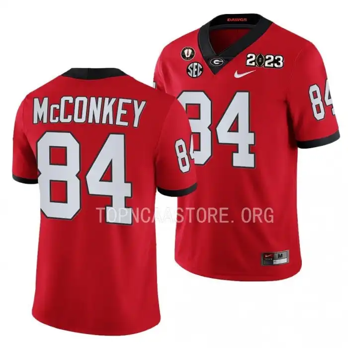 Ladd McConkey Georgia Bulldogs Men's #84 2023 National Championship Playoff College Red Football Jersey 2413ICNJ7