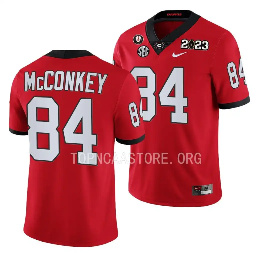 Ladd McConkey Georgia Bulldogs Men's #84 2023 National Championship Playoff College Red Football Jersey 2413RCQB1