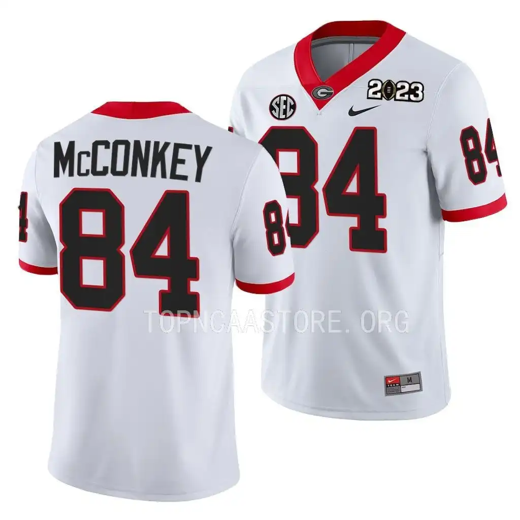 Ladd McConkey Georgia Bulldogs Men's #84 2023 National Championship Playoff College White Football Jersey 2413BVPQ8