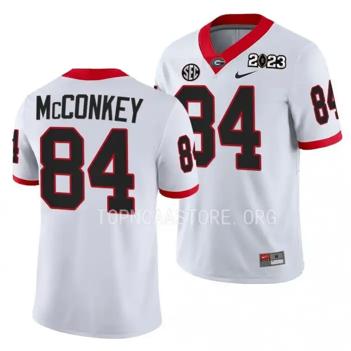 Ladd McConkey Georgia Bulldogs Men's #84 2023 National Championship Playoff College White Football Jersey 2413QYAC0