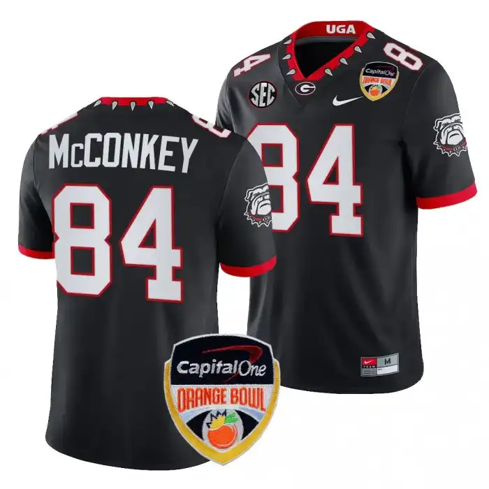 Ladd McConkey Georgia Bulldogs Men's #84 2023 Orange Bowl Playoff College Black Football Jersey 2413QRBT5