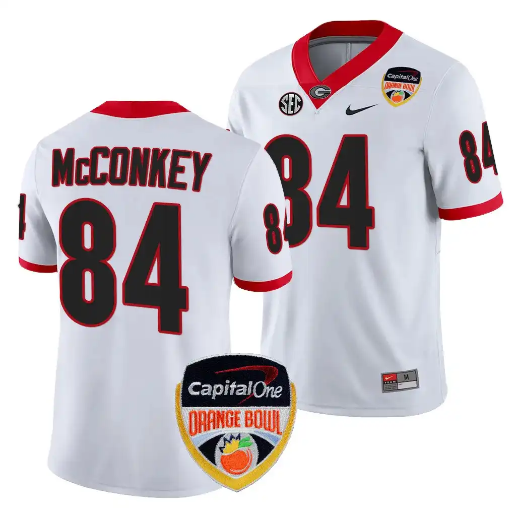 Ladd McConkey Georgia Bulldogs Men's #84 2023 Orange Bowl Playoff Shirt College White Football Jersey 2413SSUL0