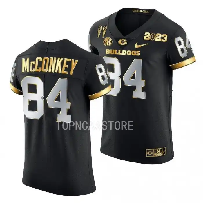 Ladd McConkey Georgia Bulldogs Men's #84 2X CFBPlayoff National Champions Golden College Black Limited Football Jersey 2413GOAE2