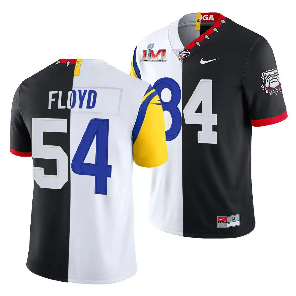 Leonard Floyd Georgia Bulldogs Men's #84 Super Bowl Black Dual Teams Split College LVI X LA Rams White Football Jersey 2413LKII7