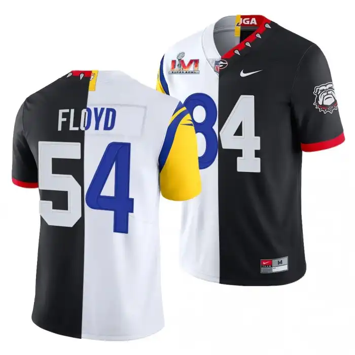 Leonard Floyd Georgia Bulldogs Men's #84 Super Bowl Black Dual Teams Split College LVI X LA Rams White Football Jersey 2413OYJO4