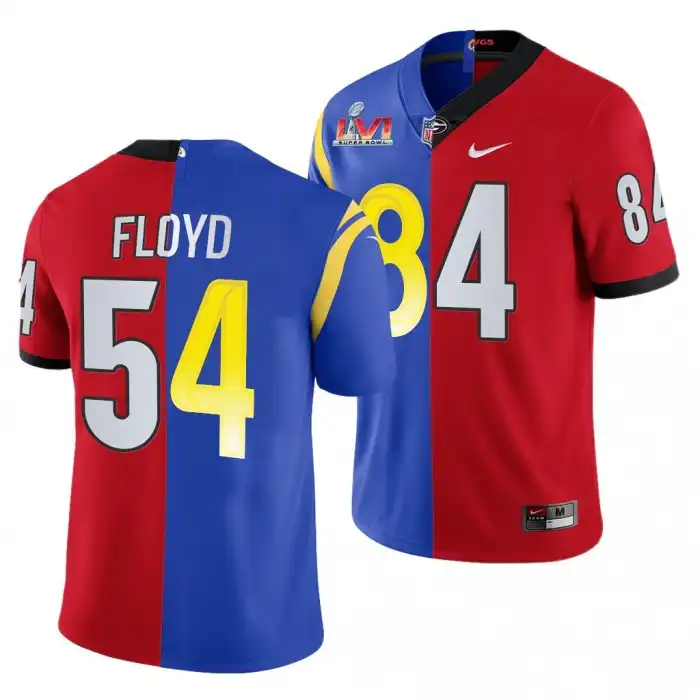 Leonard Floyd Georgia Bulldogs Men's #84 Super Bowl Red Dual Teams Split College LVI X LA Rams Royal Football Jersey 2413THML6