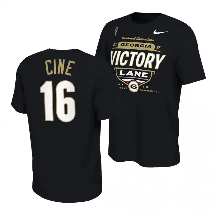 Lewis Cine Georgia Bulldogs Men's #16 2021 National Champions Black College CFP Locker Room Football T-Shirt 2413EQZI4