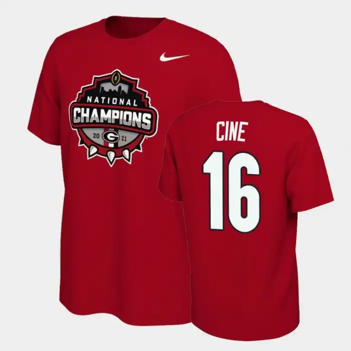 Lewis Cine Georgia Bulldogs Men's #16 2021 National Champions College Red Football T-Shirt 2413EQJB5