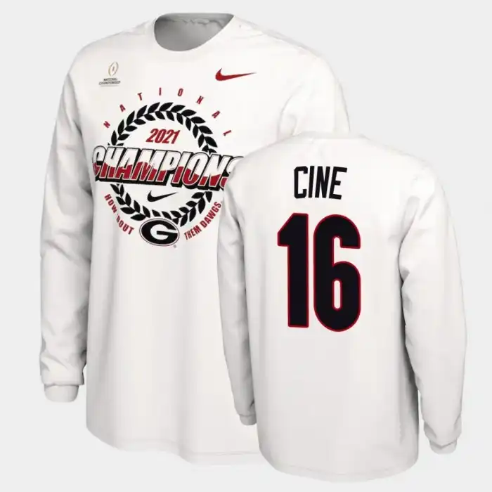 Lewis Cine Georgia Bulldogs Men's #16 2021 National Champions College White Football T-Shirt 2413PJIP3