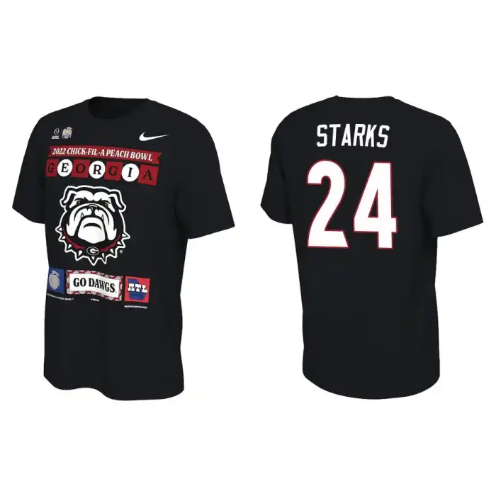 Malaki Starks Georgia Bulldogs Men's #24 Black 2022 Peach Bowl College Playoff Illustrated Football T-Shirt 2413FDTY2