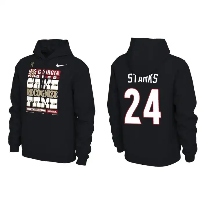 Malaki Starks Georgia Bulldogs Men's #24 Playoff Locker Room Black College 2022 National Champions Pullover Football Hoodie 2413ZWLU0