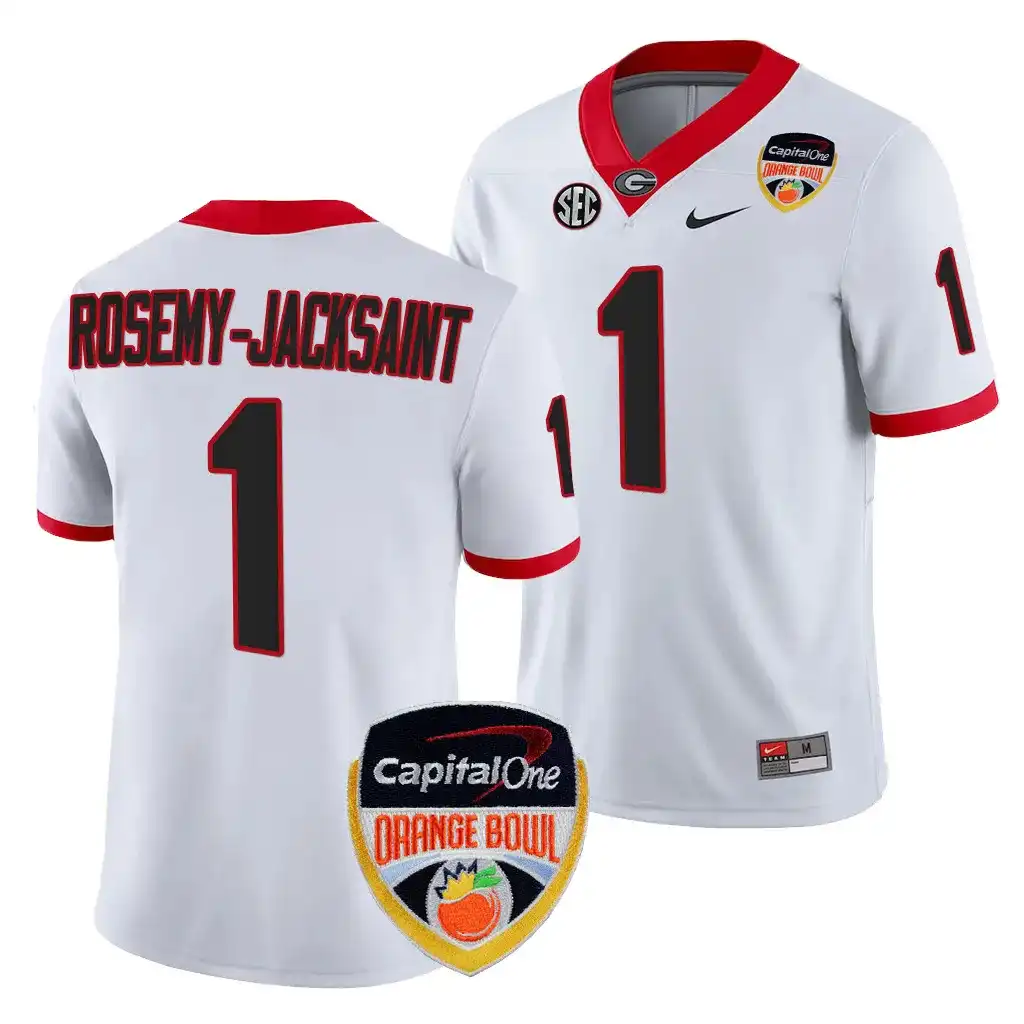 Marcus Rosemy-Jacksaint Georgia Bulldogs Men's #1 2023 Orange Bowl Playoff Shirt College White Football Jersey 2413INRM6