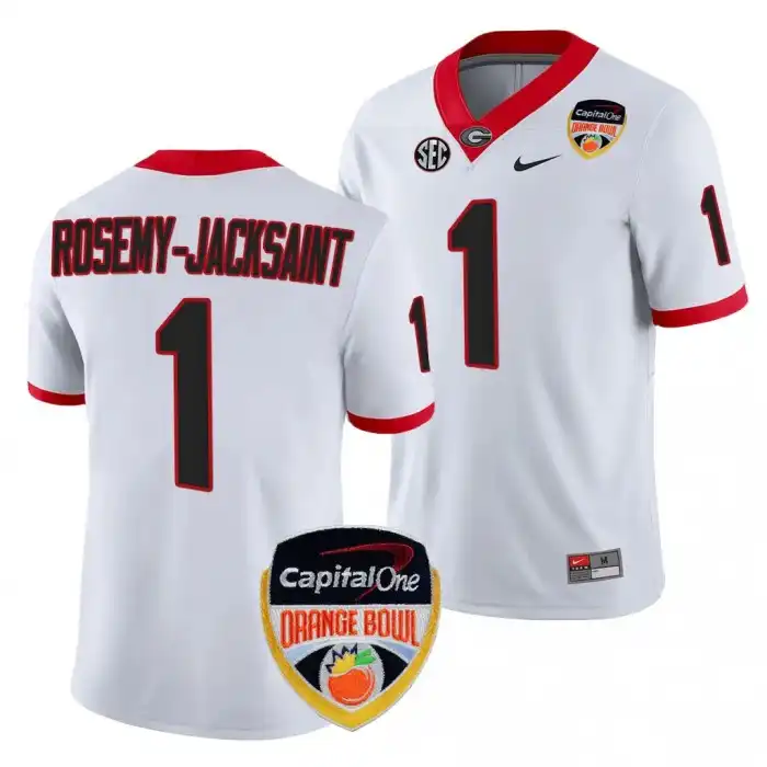 Marcus Rosemy-Jacksaint Georgia Bulldogs Men's #1 2023 Orange Bowl Playoff Shirt College White Football Jersey 2413LQVU8