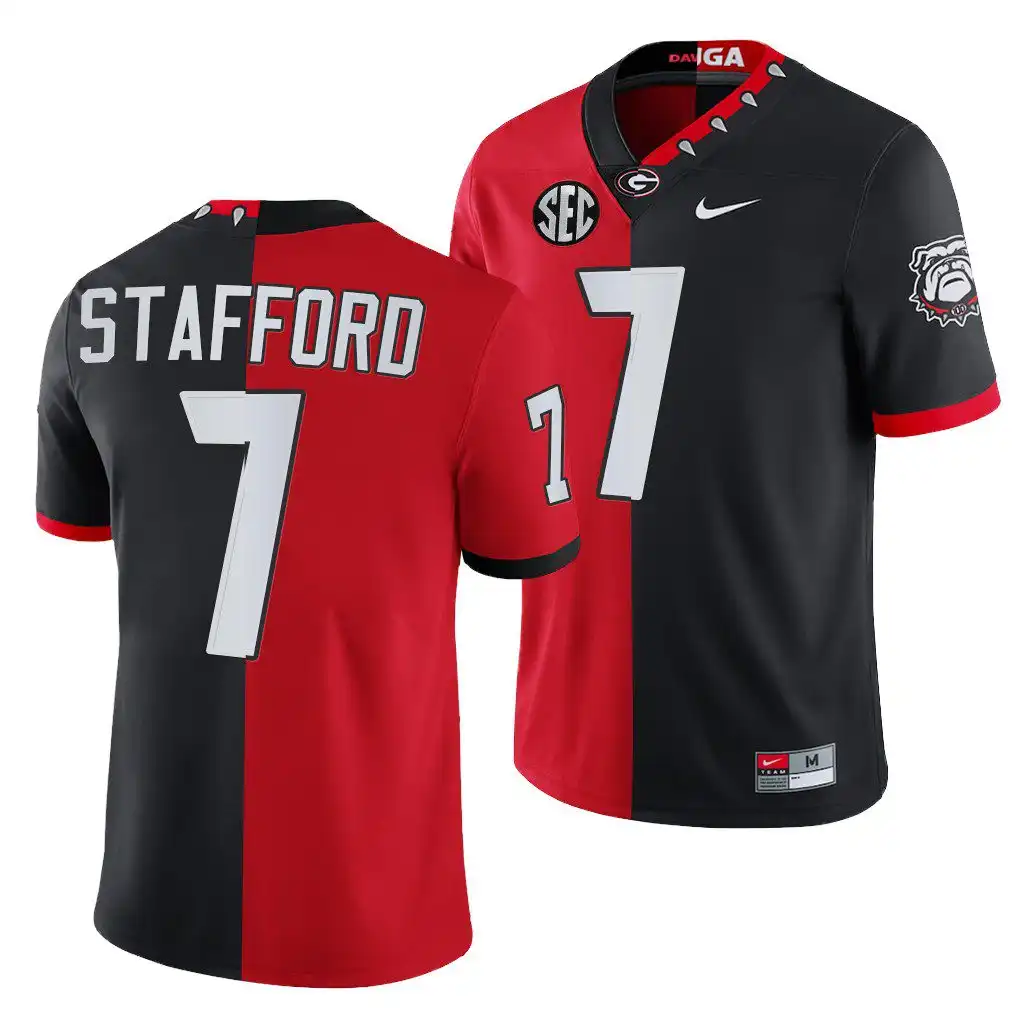 Matthew Stafford Georgia Bulldogs Men's #7 Red 100th Season Alumni College Black Split Edition NFL Football Jersey 2413IFSR8