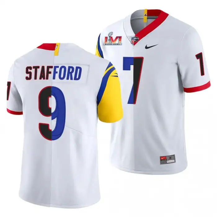 Matthew Stafford Georgia Bulldogs Men's #7 Super Bowl White College LVI X LA Rams Dual Teams Split Football Jersey 2413ELJY4