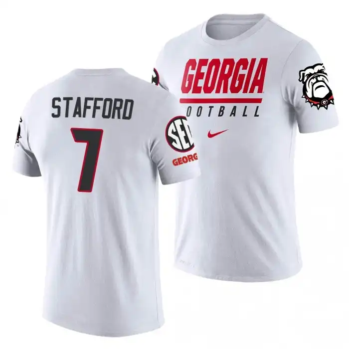 Matthew Stafford Georgia Bulldogs Men's #7 White College Sideline Legend History Player Football T-Shirt 2413PTRT5