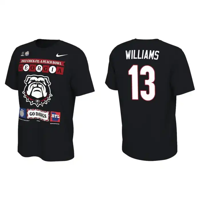 Mykel Williams Georgia Bulldogs Men's #13 Black 2022 Peach Bowl College Playoff Illustrated Football T-Shirt 2413ZGAQ0