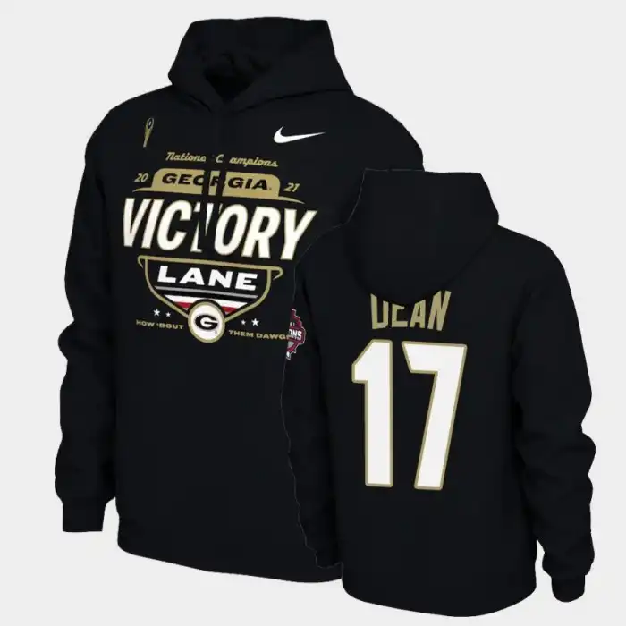 Nakobe Dean Georgia Bulldogs Men's #17 2021 National Champions College Black Football Hoodie 2413ZTXM3