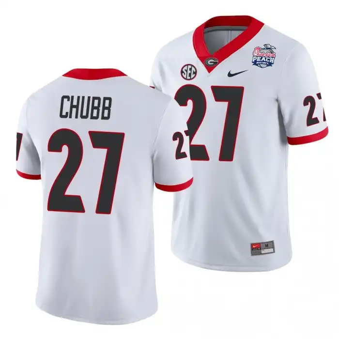 Nick Chubb Georgia Bulldogs Men's #27 2021 Peach Bowl College White Football Jersey 2413BWTQ1