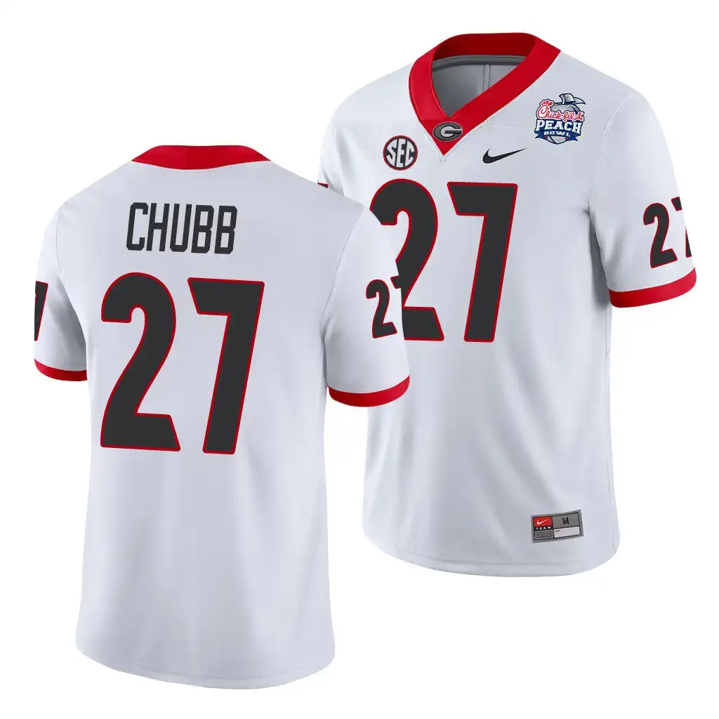 Nick Chubb Georgia Bulldogs Men's #27 2021 Peach Bowl College White Football Jersey 2413JHCX5