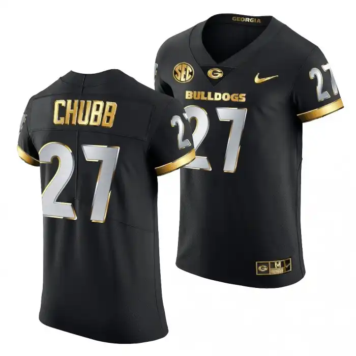 Nick Chubb Georgia Bulldogs Men's #27 Black Golden Edition 2020-21 College Authentic Football Jersey 2413LGON4