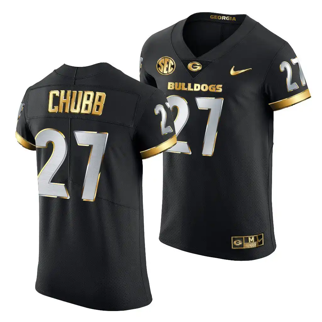 Nick Chubb Georgia Bulldogs Men's #27 Black Golden Edition 2020-21 College Authentic Football Jersey 2413WDCC5