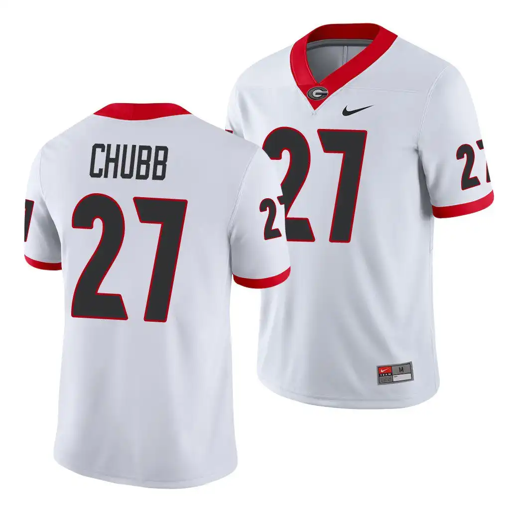 Nick Chubb Georgia Bulldogs Men's #27 White College Game Football Jersey 2413VPKE7