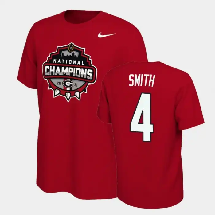 Nolan Smith Georgia Bulldogs Men's #4 2021 National Champions College Red Football T-Shirt 2413FBVQ8