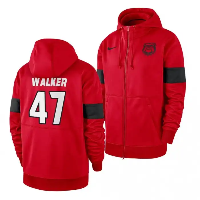 Payne Walker Georgia Bulldogs Men's #47 Red Full-Zip College Sideline Performance Football Hoodie 2413USXR4