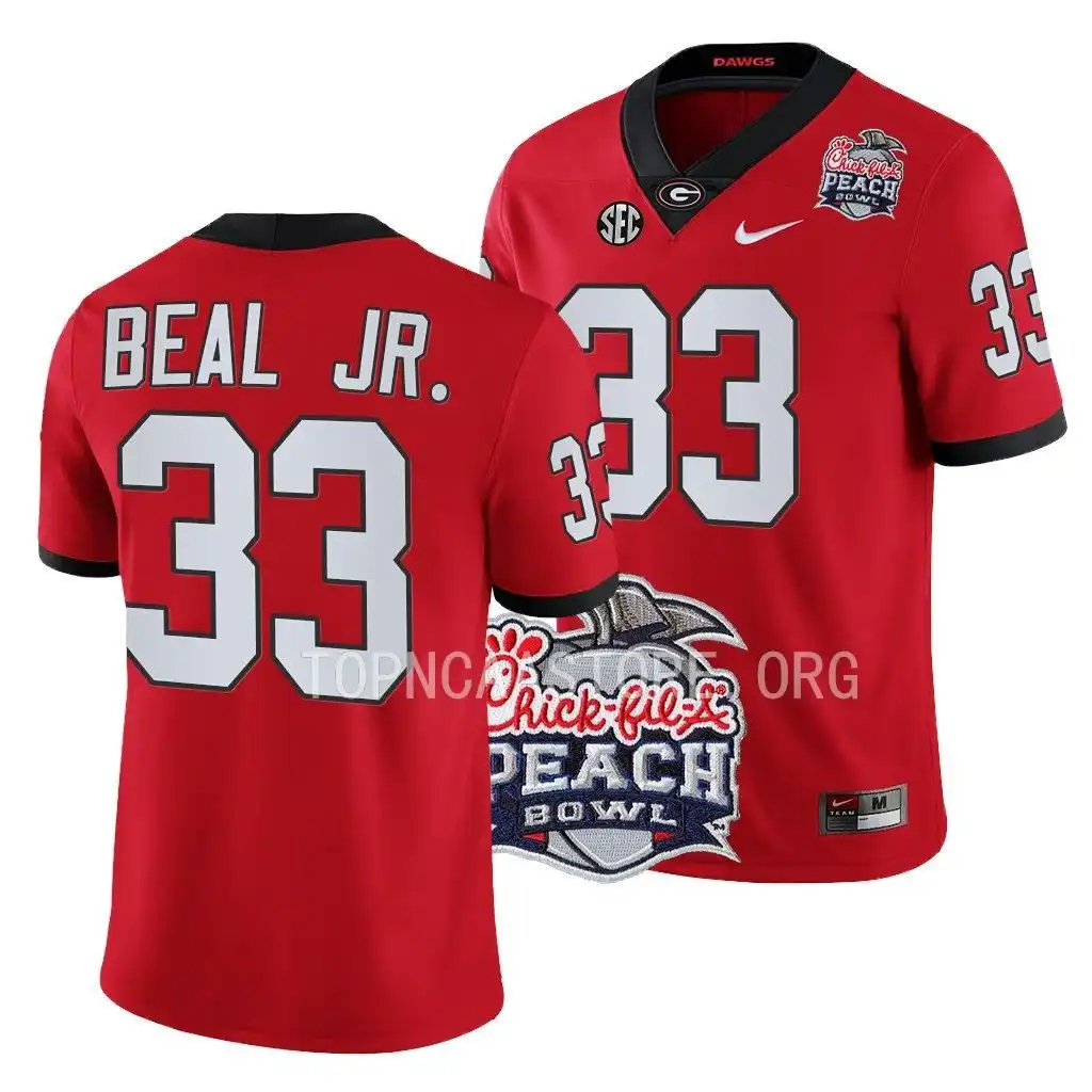 Robert Beal Jr. Georgia Bulldogs Men's #33 2022 Peach Bowl Playoff College Red Football Jersey 2413KEHI1