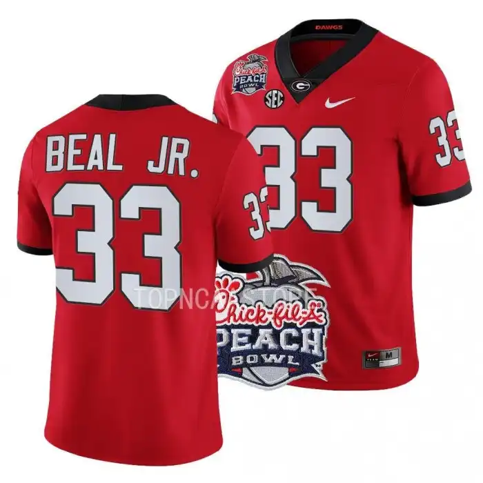 Robert Beal Jr. Georgia Bulldogs Men's #33 2022 Peach Bowl Playoff College Red Football Jersey 2413QSQY6