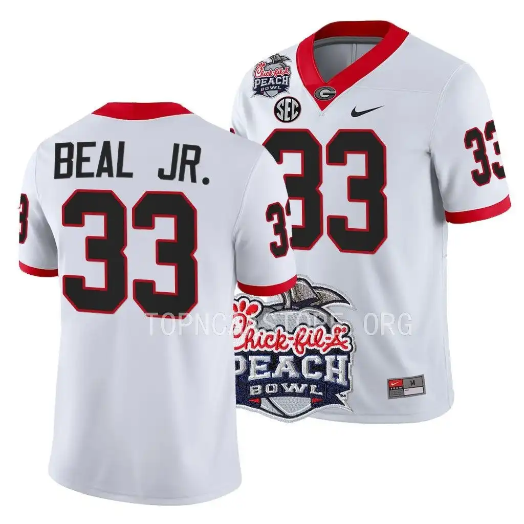 Robert Beal Jr. Georgia Bulldogs Men's #33 2022 Peach Bowl Playoff College White Football Jersey 2413RYGP5