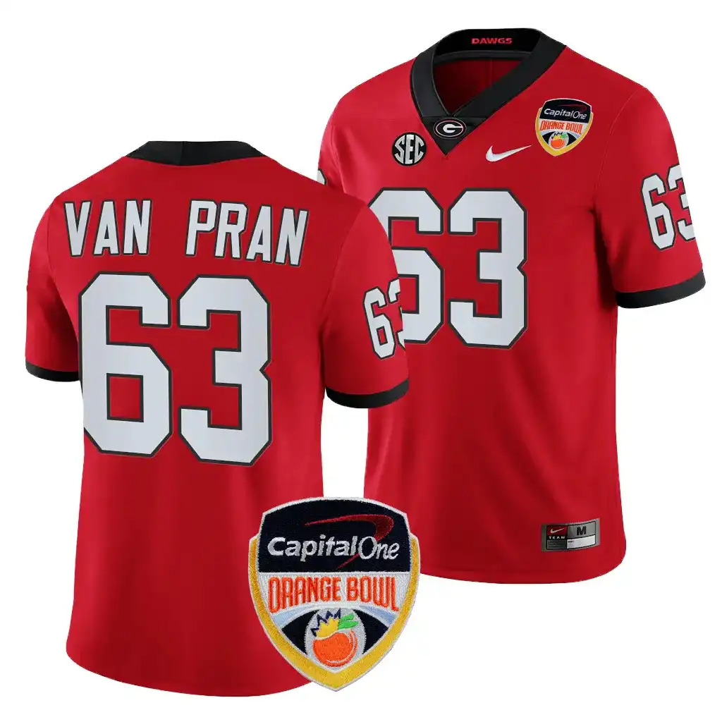 Sedrick Van Pran Georgia Bulldogs Men's #63 2023 Orange Bowl Playoff College Red Football Jersey 2413LJUG0