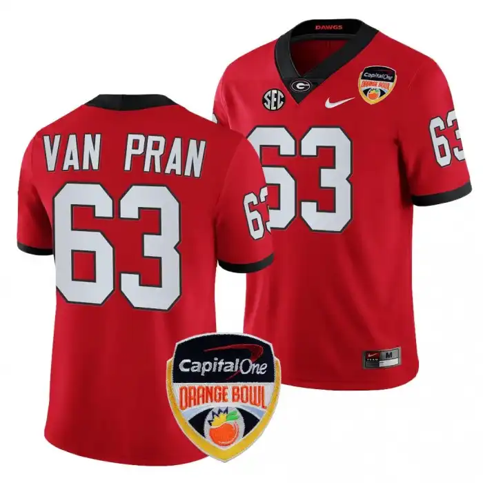 Sedrick Van Pran Georgia Bulldogs Men's #63 2023 Orange Bowl Playoff College Red Football Jersey 2413RJOA8