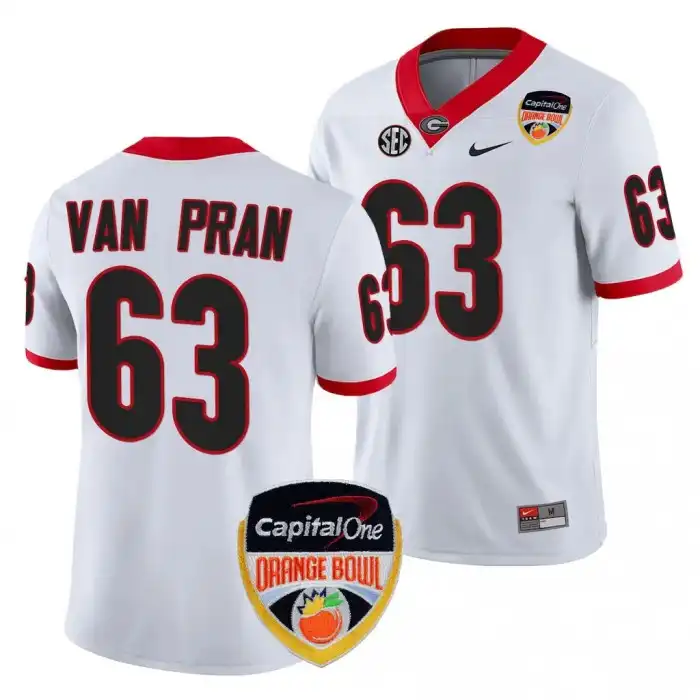 Sedrick Van Pran Georgia Bulldogs Men's #63 2023 Orange Bowl Playoff Shirt College White Football Jersey 2413NWHJ8