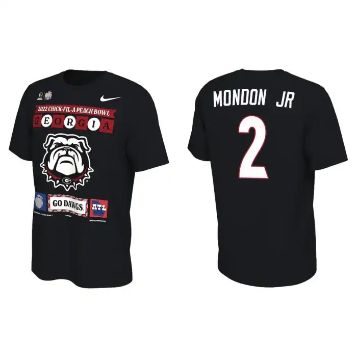 Smael Mondon Jr. Georgia Bulldogs Men's #2 Black 2022 Peach Bowl College Playoff Illustrated Football T-Shirt 2413LSYP3