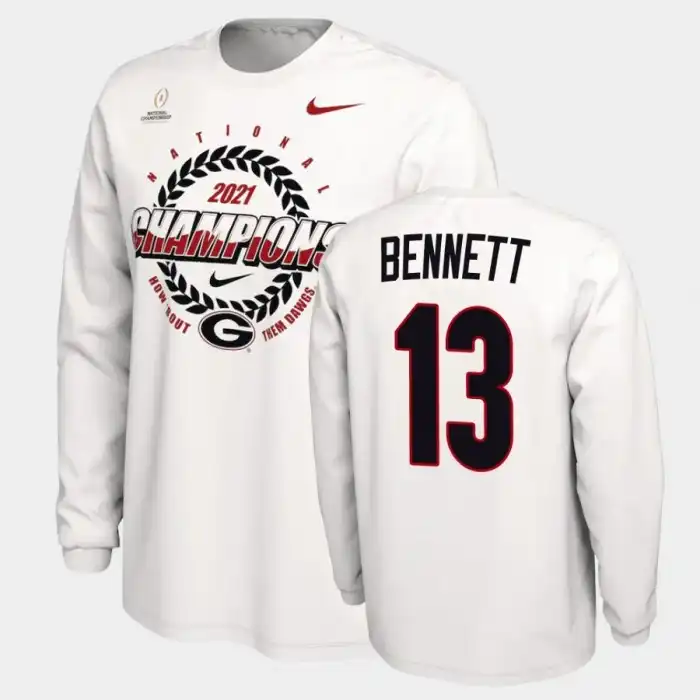 Stetson Bennett Georgia Bulldogs Men's #13 2021 National Champions College White Football T-Shirt 2413VMJJ5