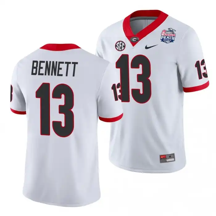 Stetson Bennett Georgia Bulldogs Men's #13 2021 Peach Bowl College White Football Jersey 2413FZPC6