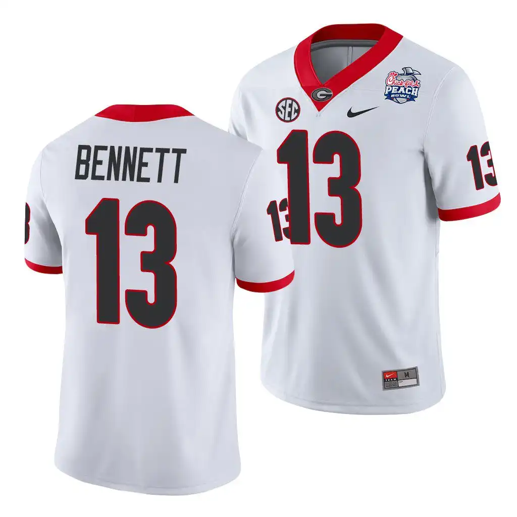 Stetson Bennett Georgia Bulldogs Men's #13 2021 Peach Bowl College White Football Jersey 2413KLGE4