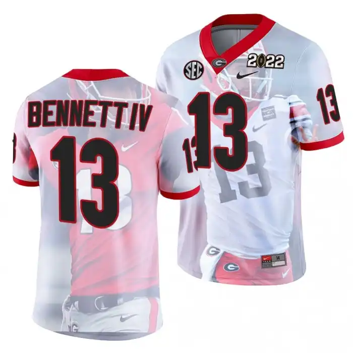 Stetson Bennett Georgia Bulldogs Men's #13 2022 National Champions Decisive Highlights College hip White Football Jersey 2413BGKR4