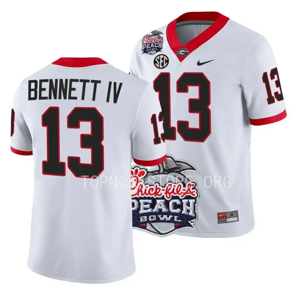 Stetson Bennett Georgia Bulldogs Men's #13 2022 Peach Bowl Playoff College White Football Jersey 2413CSIQ7